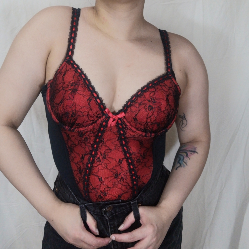 Sophie B Red And Black Lace Corset Lingerie Intimate